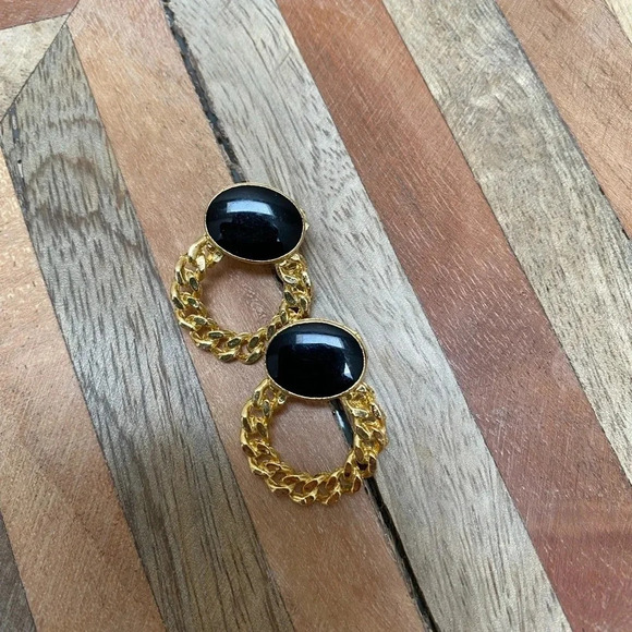 Vintage - Yellow Goldtone 90s Chain cabochon Earrings - Picture 4 of 4